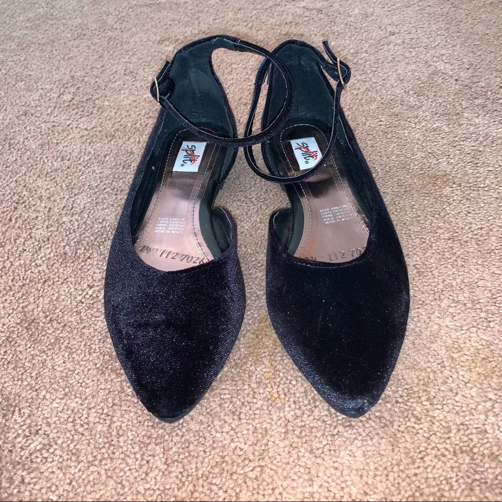 Point Toe Ankle Strap Suede Flats